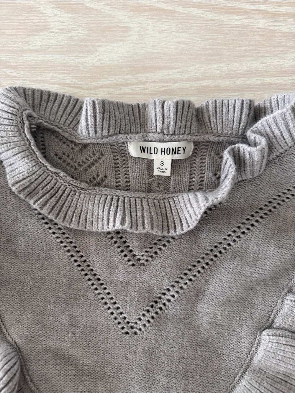 Wild Honey Gray Ruffle Neck Scoop Sweater